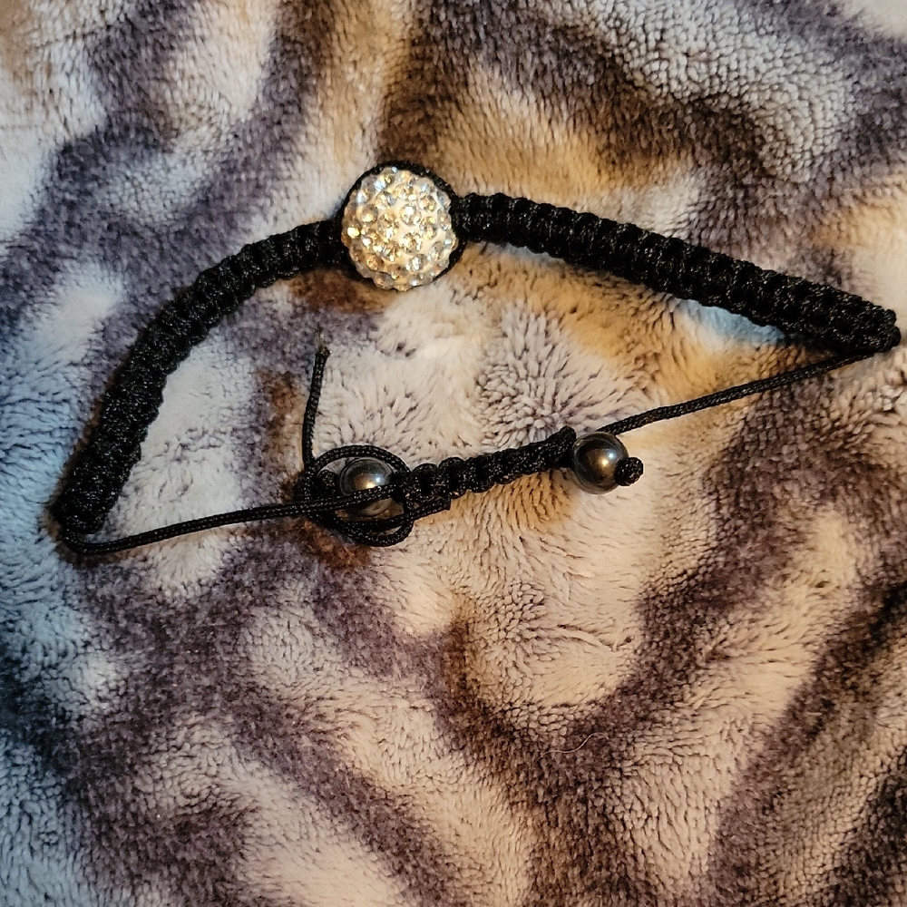 Black Braided Bracelet with Crystal Accent